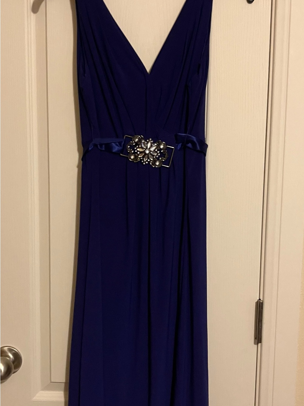 Scarlett Nite Deep Purple V-Neck Maxi Dress with Jeweled Belt